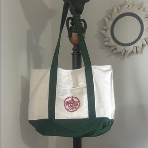 Trader Joe's Green and White Tote Bag like new